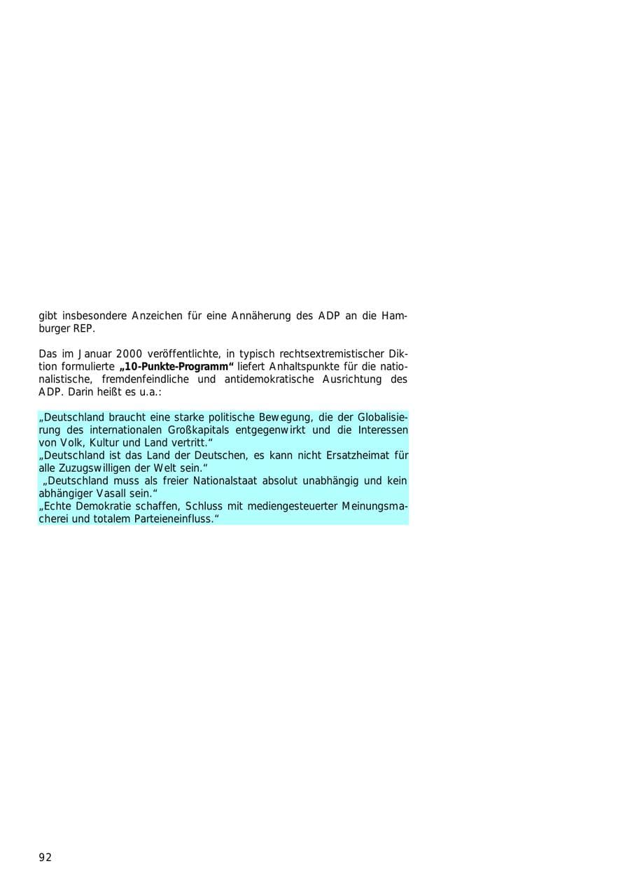 Seite 92 des Verfassungsschutzbericht 2000 Hamburg