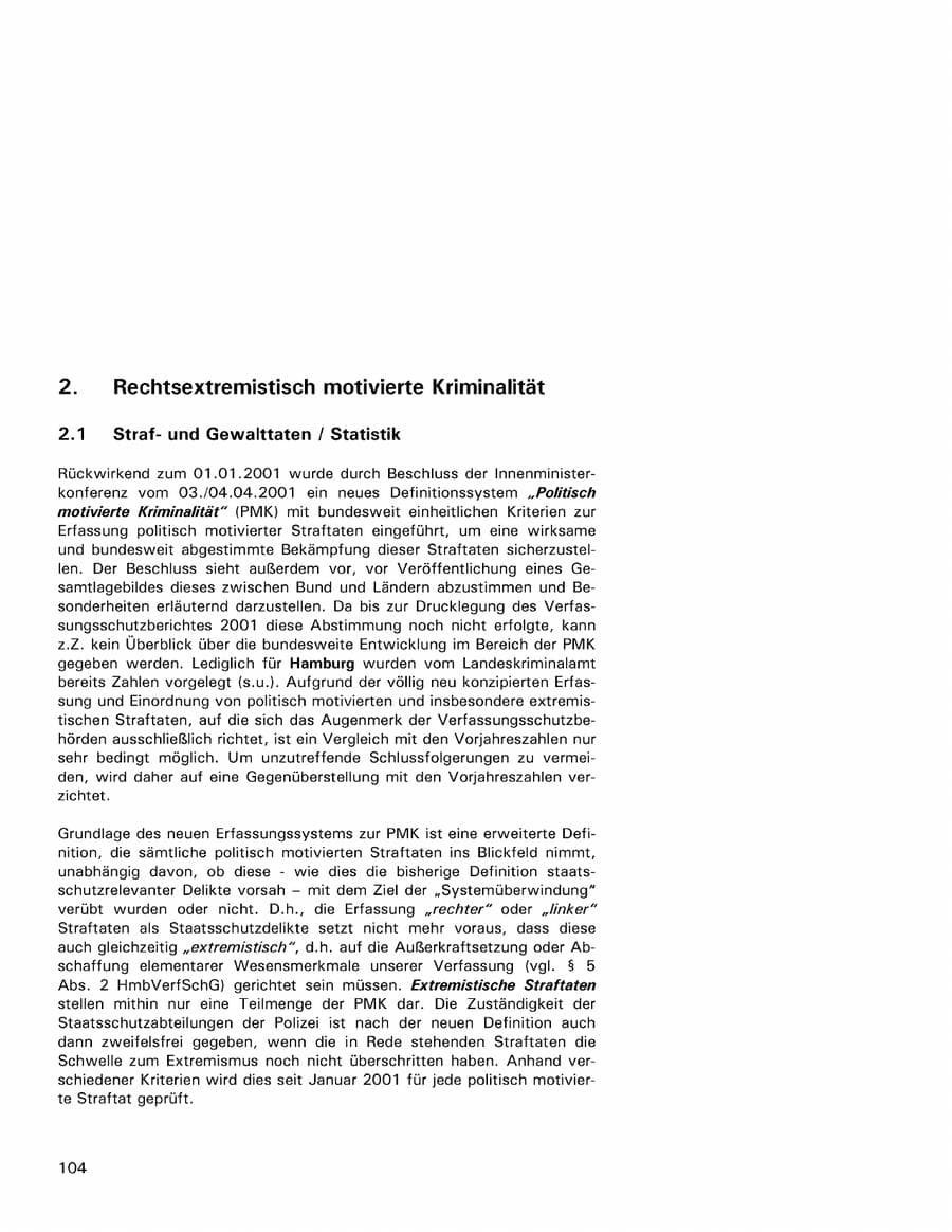 Seite 104 des Verfassungsschutzbericht 2001 Hamburg