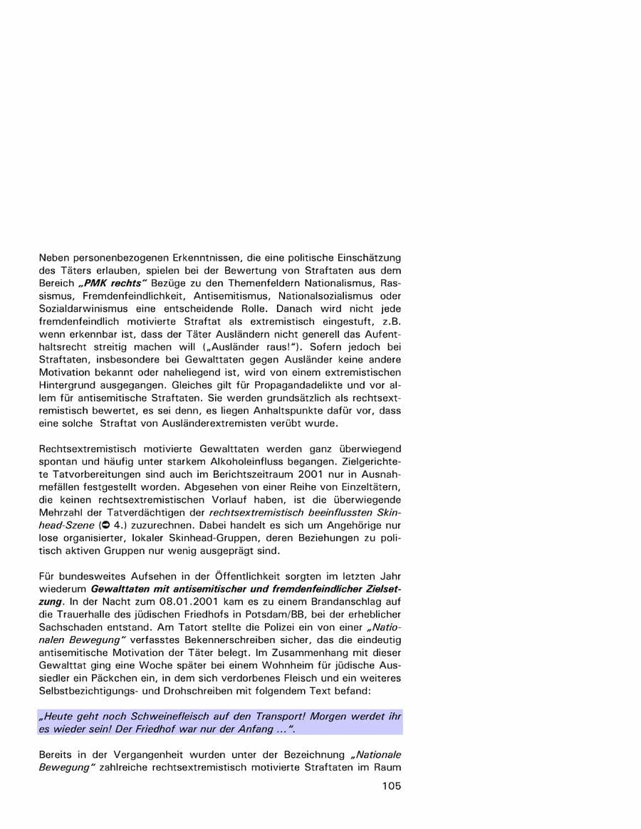 Seite 105 des Verfassungsschutzbericht 2001 Hamburg