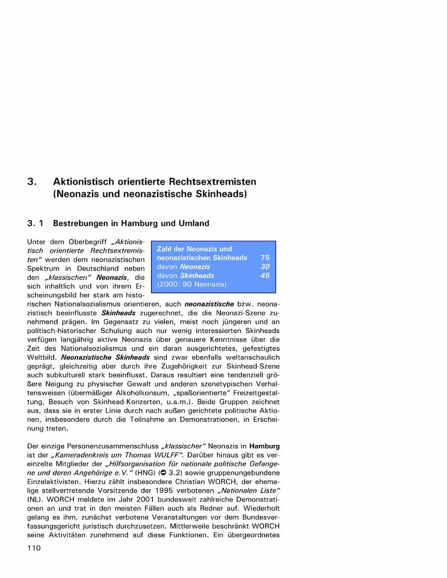 Seite 110 des Verfassungsschutzbericht 2001 Hamburg
