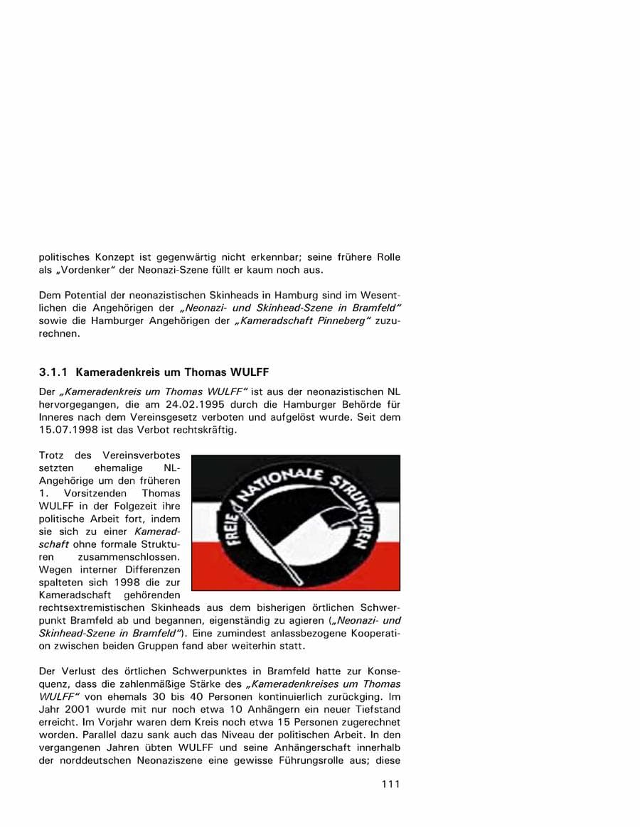 Seite 111 des Verfassungsschutzbericht 2001 Hamburg