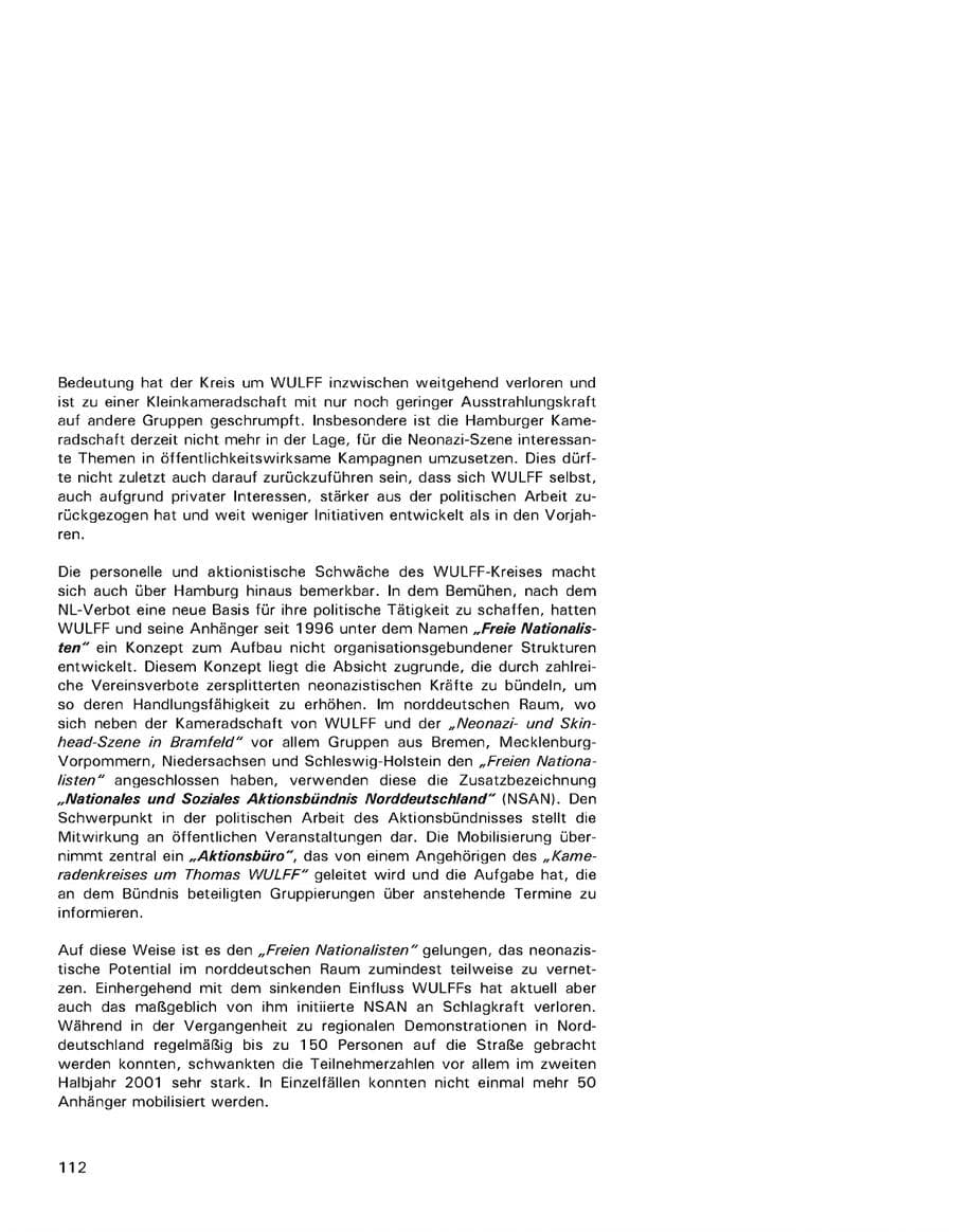 Seite 112 des Verfassungsschutzbericht 2001 Hamburg