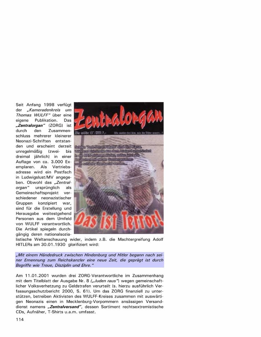 Seite 114 des Verfassungsschutzbericht 2001 Hamburg