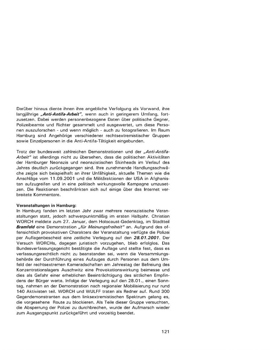Seite 121 des Verfassungsschutzbericht 2001 Hamburg
