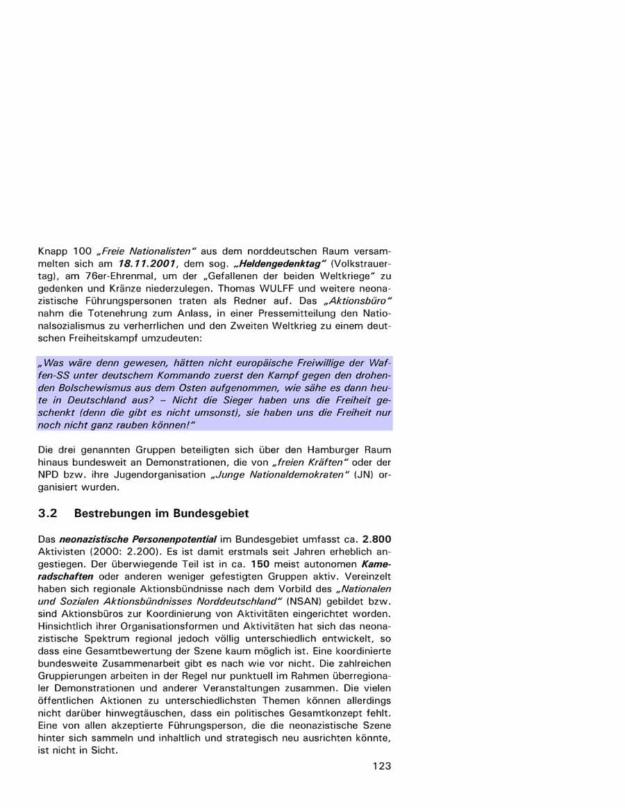 Seite 123 des Verfassungsschutzbericht 2001 Hamburg