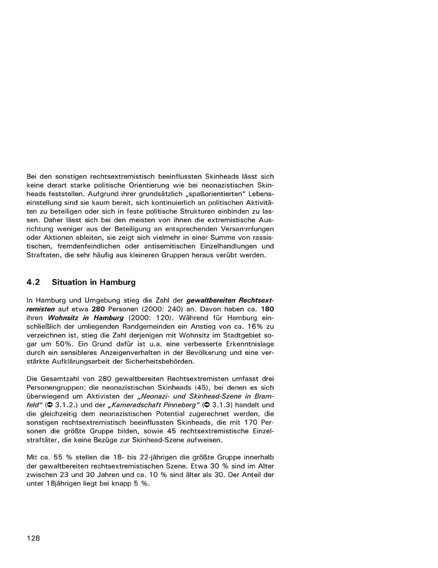 Seite 128 des Verfassungsschutzbericht 2001 Hamburg