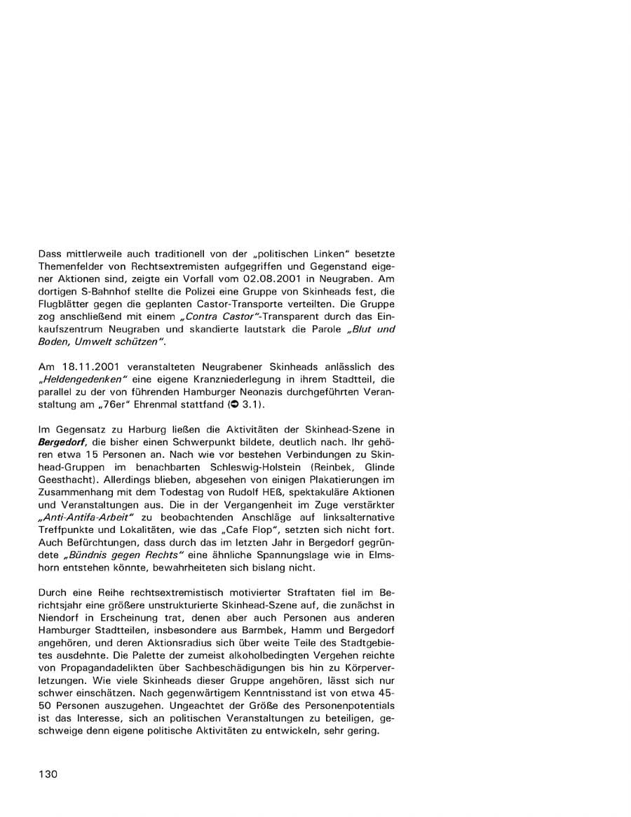 Seite 130 des Verfassungsschutzbericht 2001 Hamburg