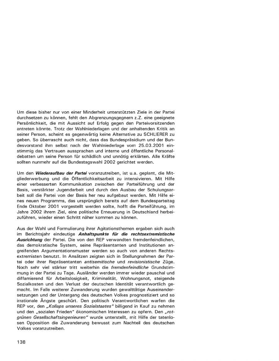 Seite 138 des Verfassungsschutzbericht 2001 Hamburg