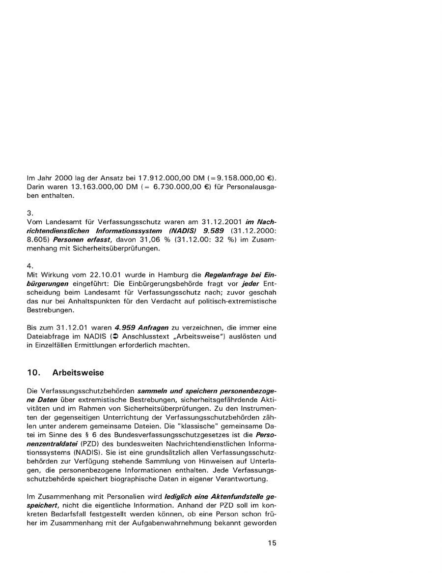 Seite 15 des Verfassungsschutzbericht 2001 Hamburg