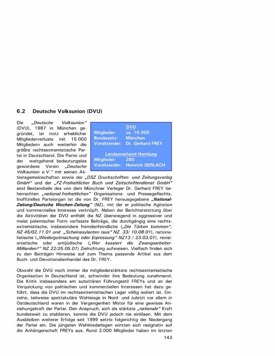 Seite 143 des Verfassungsschutzbericht 2001 Hamburg