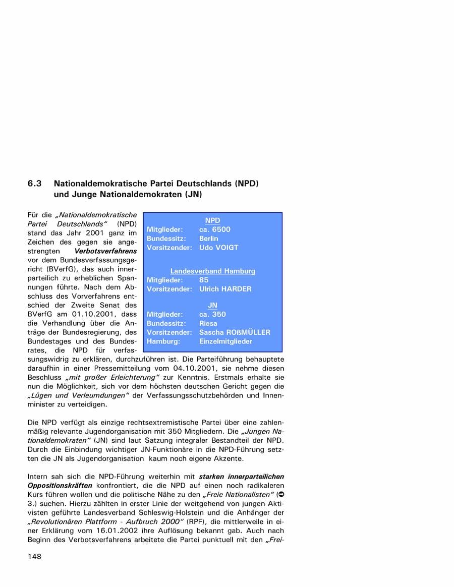 Seite 148 des Verfassungsschutzbericht 2001 Hamburg