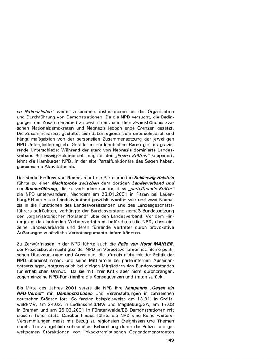 Seite 149 des Verfassungsschutzbericht 2001 Hamburg