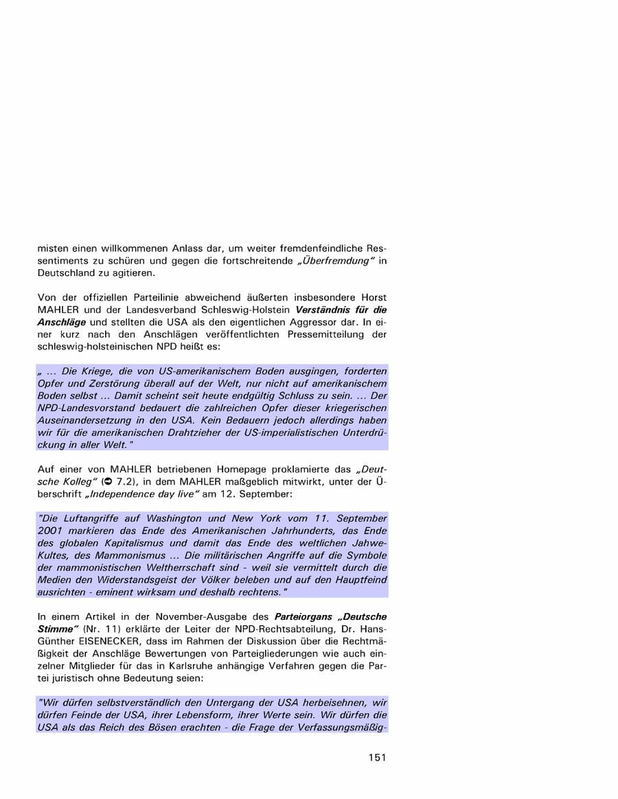 Seite 151 des Verfassungsschutzbericht 2001 Hamburg