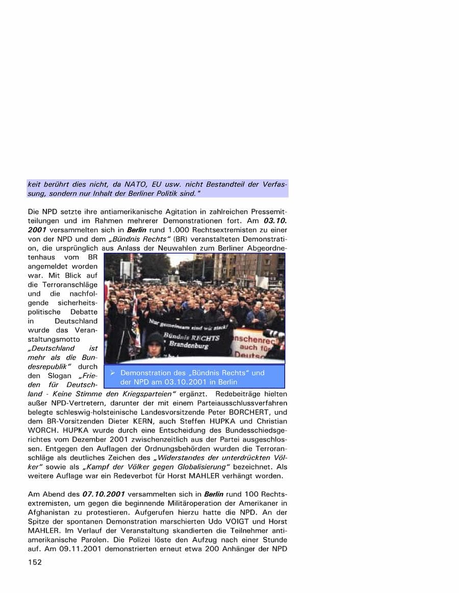 Seite 152 des Verfassungsschutzbericht 2001 Hamburg