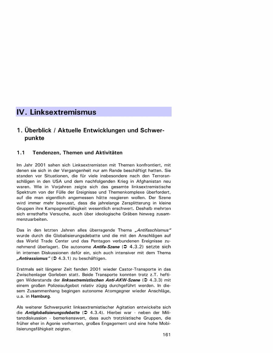 Seite 161 des Verfassungsschutzbericht 2001 Hamburg