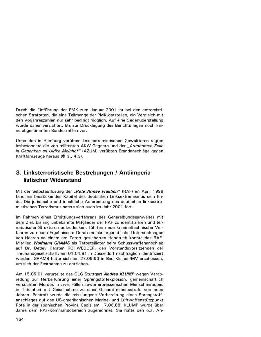 Seite 164 des Verfassungsschutzbericht 2001 Hamburg