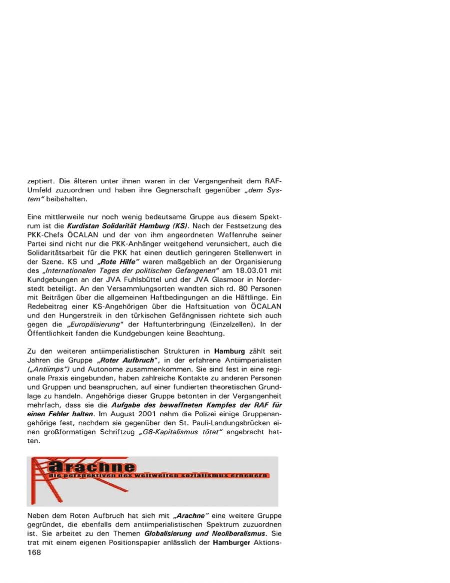 Seite 168 des Verfassungsschutzbericht 2001 Hamburg