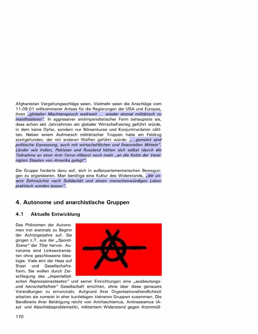 Seite 170 des Verfassungsschutzbericht 2001 Hamburg