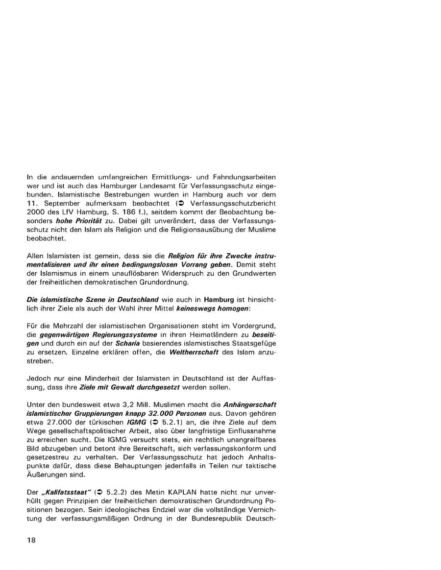 Seite 18 des Verfassungsschutzbericht 2001 Hamburg