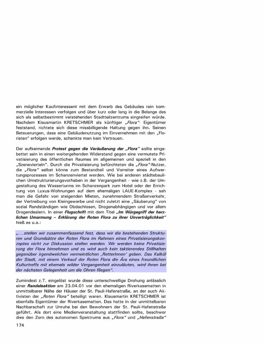 Seite 174 des Verfassungsschutzbericht 2001 Hamburg