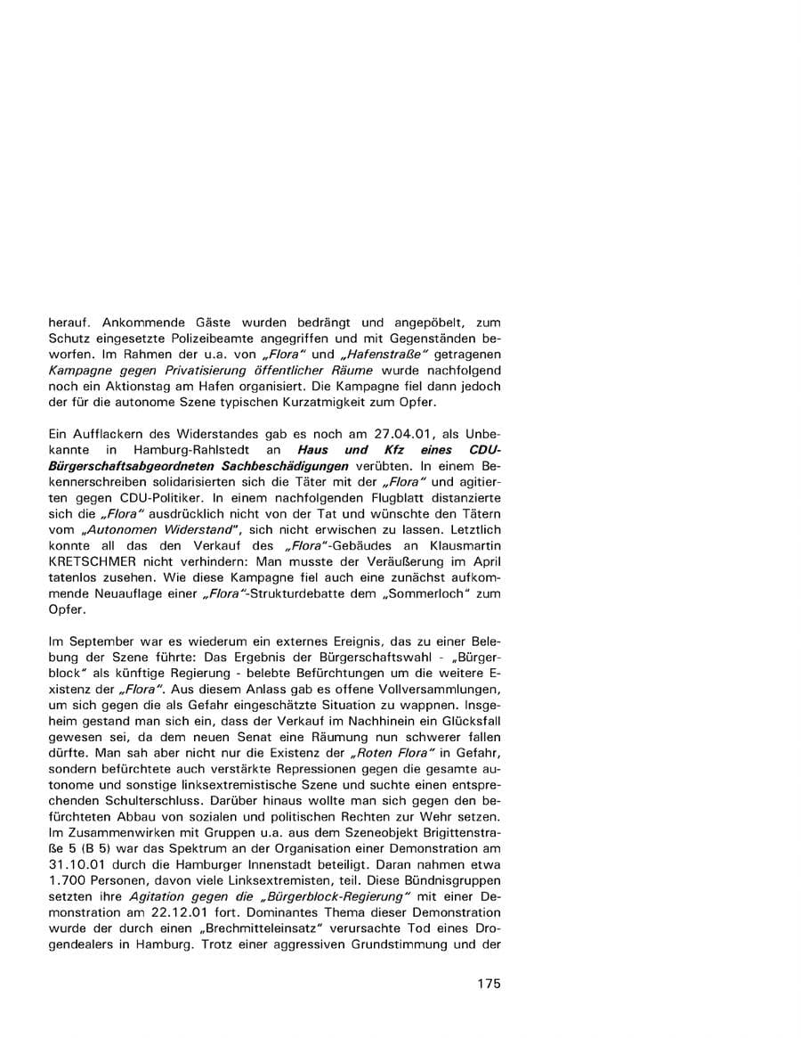 Seite 175 des Verfassungsschutzbericht 2001 Hamburg