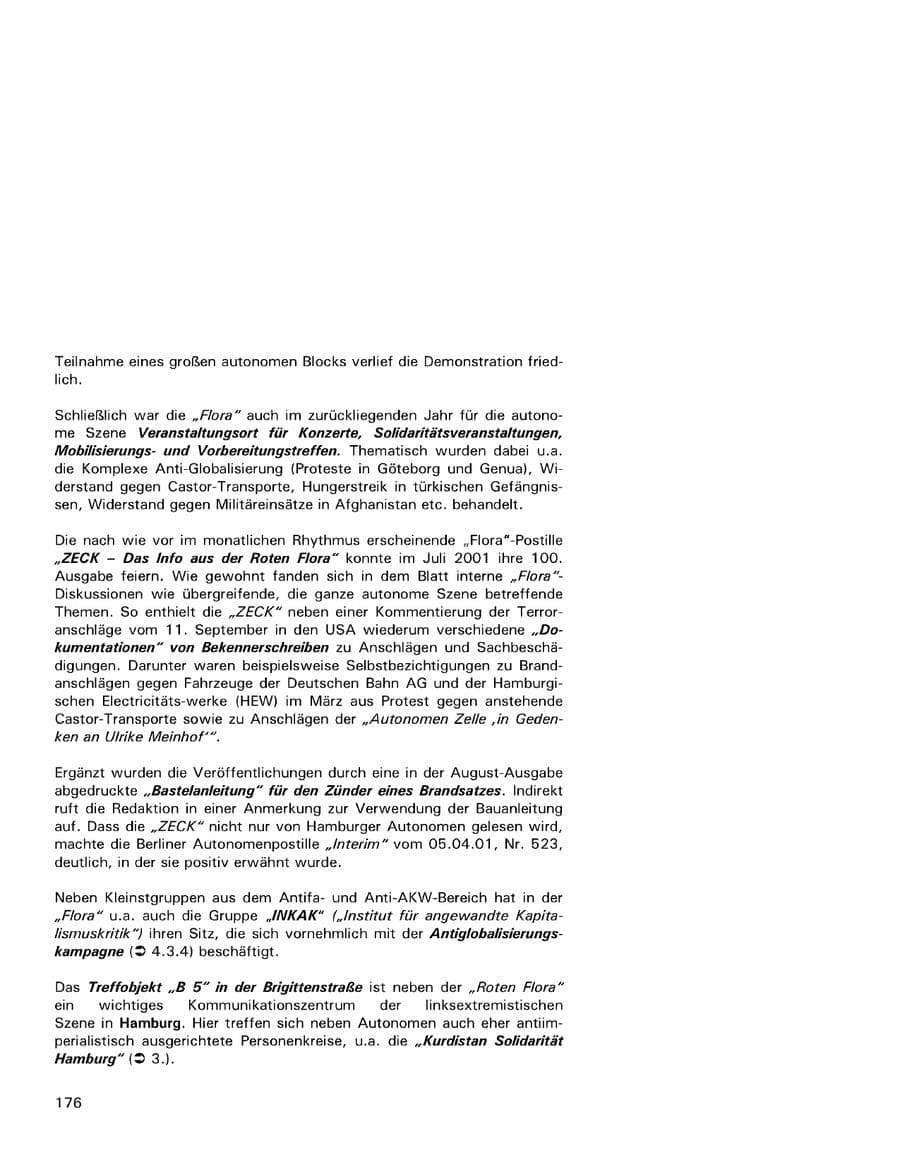 Seite 176 des Verfassungsschutzbericht 2001 Hamburg