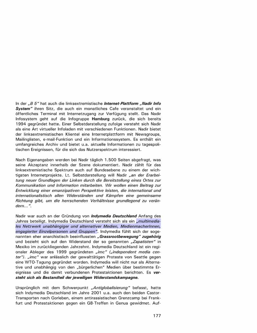 Seite 177 des Verfassungsschutzbericht 2001 Hamburg