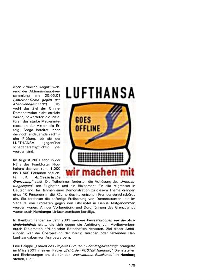 Seite 179 des Verfassungsschutzbericht 2001 Hamburg