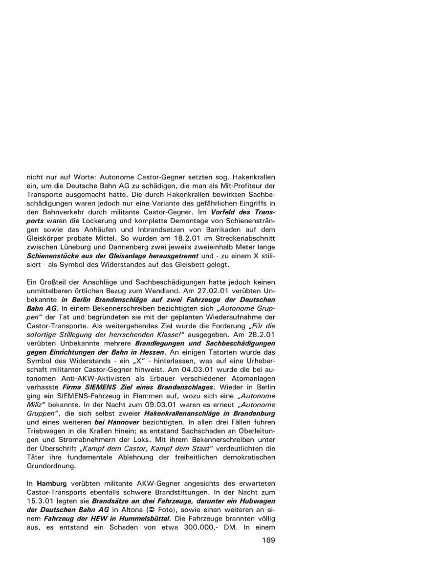 Seite 189 des Verfassungsschutzbericht 2001 Hamburg