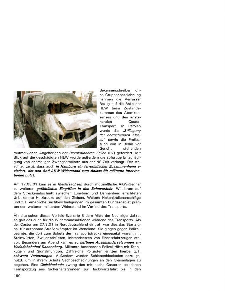 Seite 190 des Verfassungsschutzbericht 2001 Hamburg