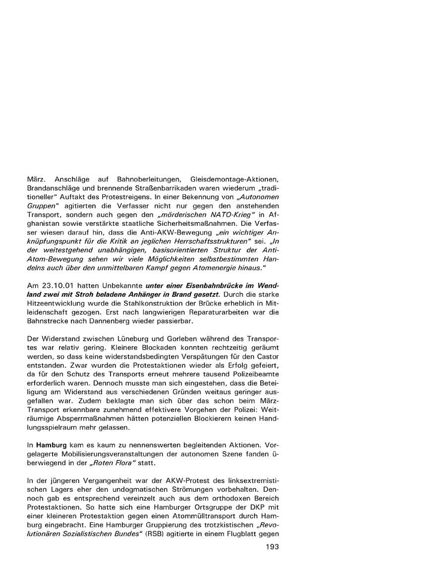 Seite 193 des Verfassungsschutzbericht 2001 Hamburg