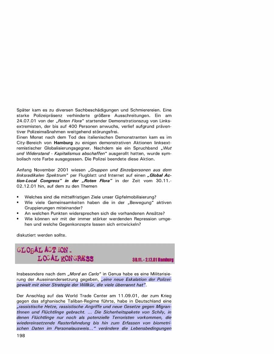 Seite 198 des Verfassungsschutzbericht 2001 Hamburg