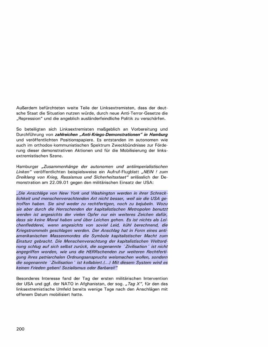 Seite 200 des Verfassungsschutzbericht 2001 Hamburg
