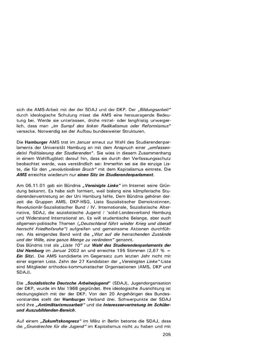 Seite 205 des Verfassungsschutzbericht 2001 Hamburg