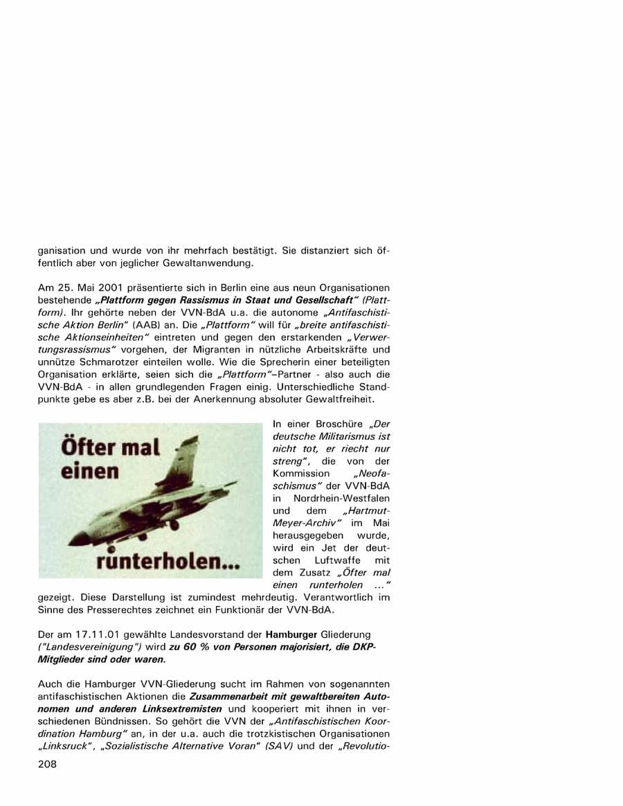 Seite 208 des Verfassungsschutzbericht 2001 Hamburg