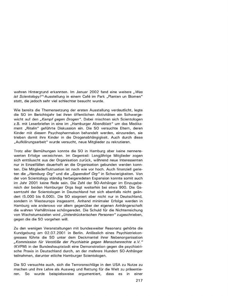 Seite 217 des Verfassungsschutzbericht 2001 Hamburg