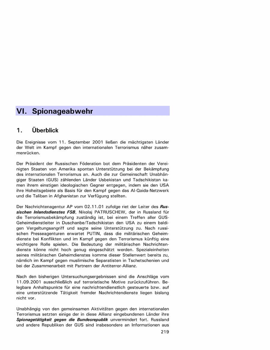 Seite 219 des Verfassungsschutzbericht 2001 Hamburg