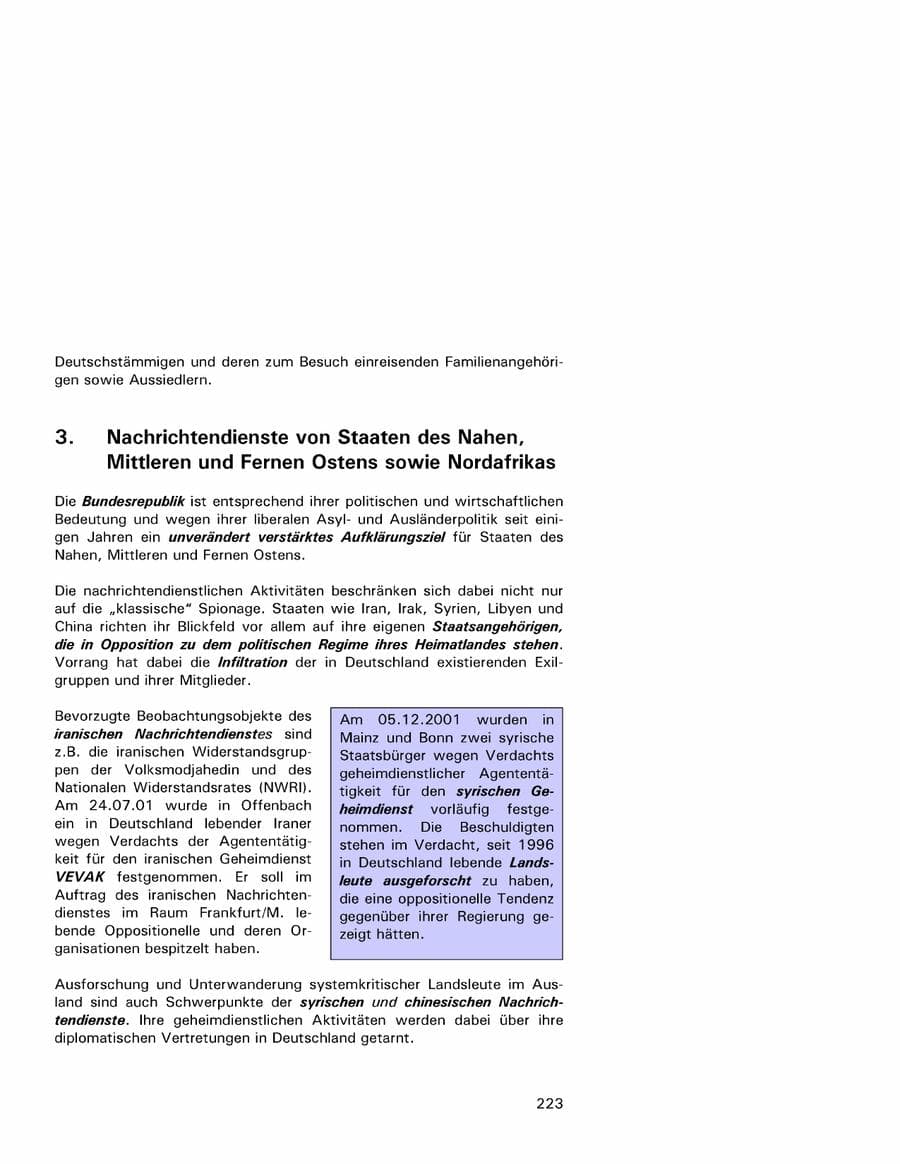 Seite 223 des Verfassungsschutzbericht 2001 Hamburg