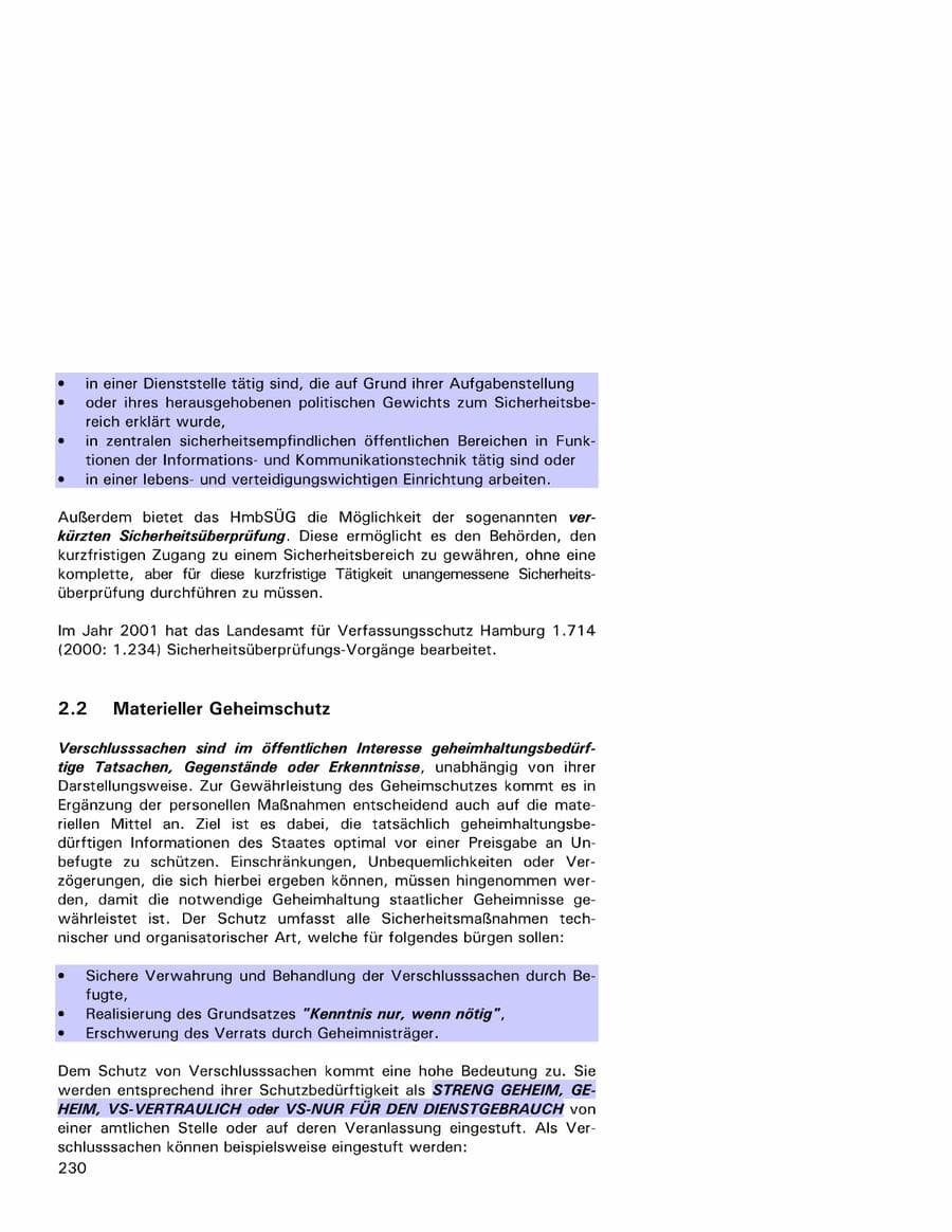 Seite 230 des Verfassungsschutzbericht 2001 Hamburg