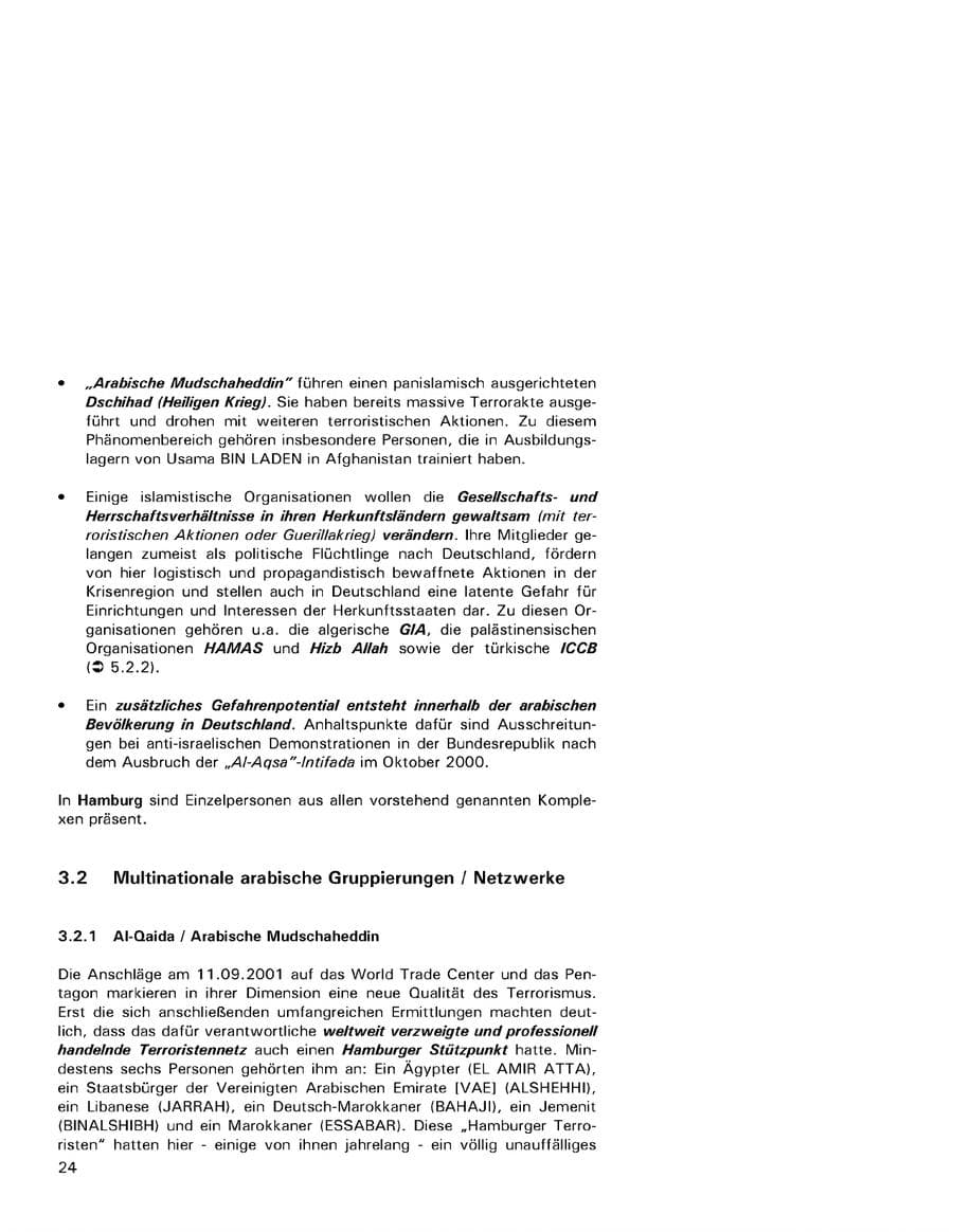 Seite 24 des Verfassungsschutzbericht 2001 Hamburg