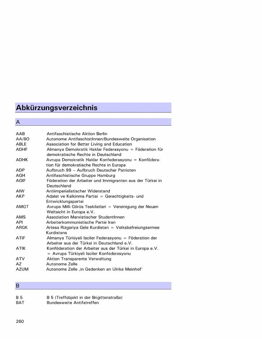 Seite 260 des Verfassungsschutzbericht 2001 Hamburg