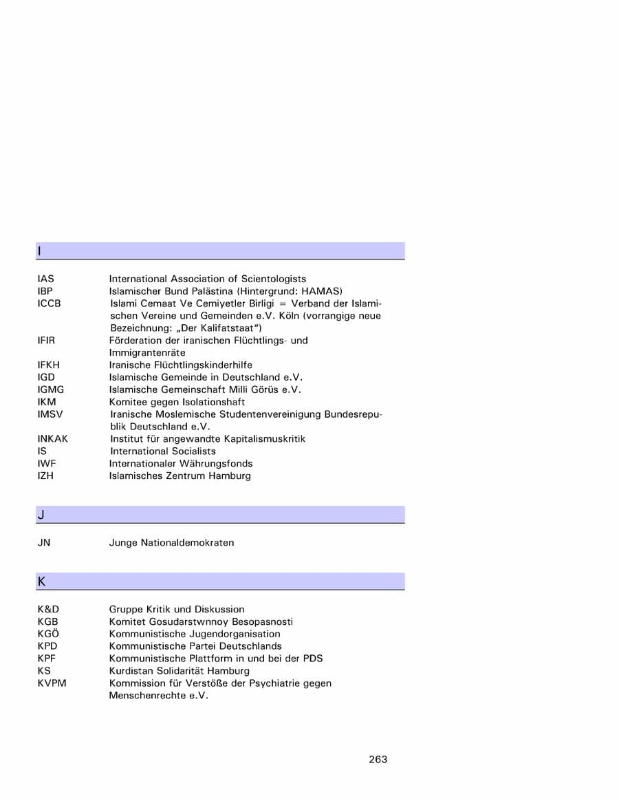 Seite 263 des Verfassungsschutzbericht 2001 Hamburg