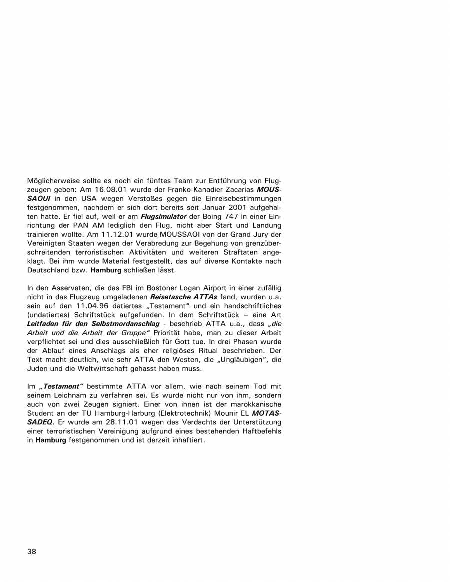Seite 38 des Verfassungsschutzbericht 2001 Hamburg