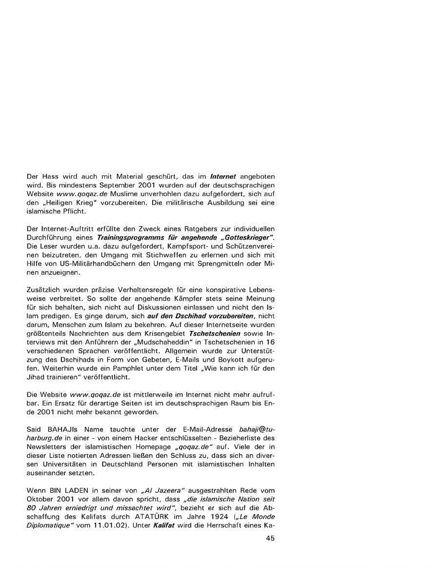 Seite 45 des Verfassungsschutzbericht 2001 Hamburg