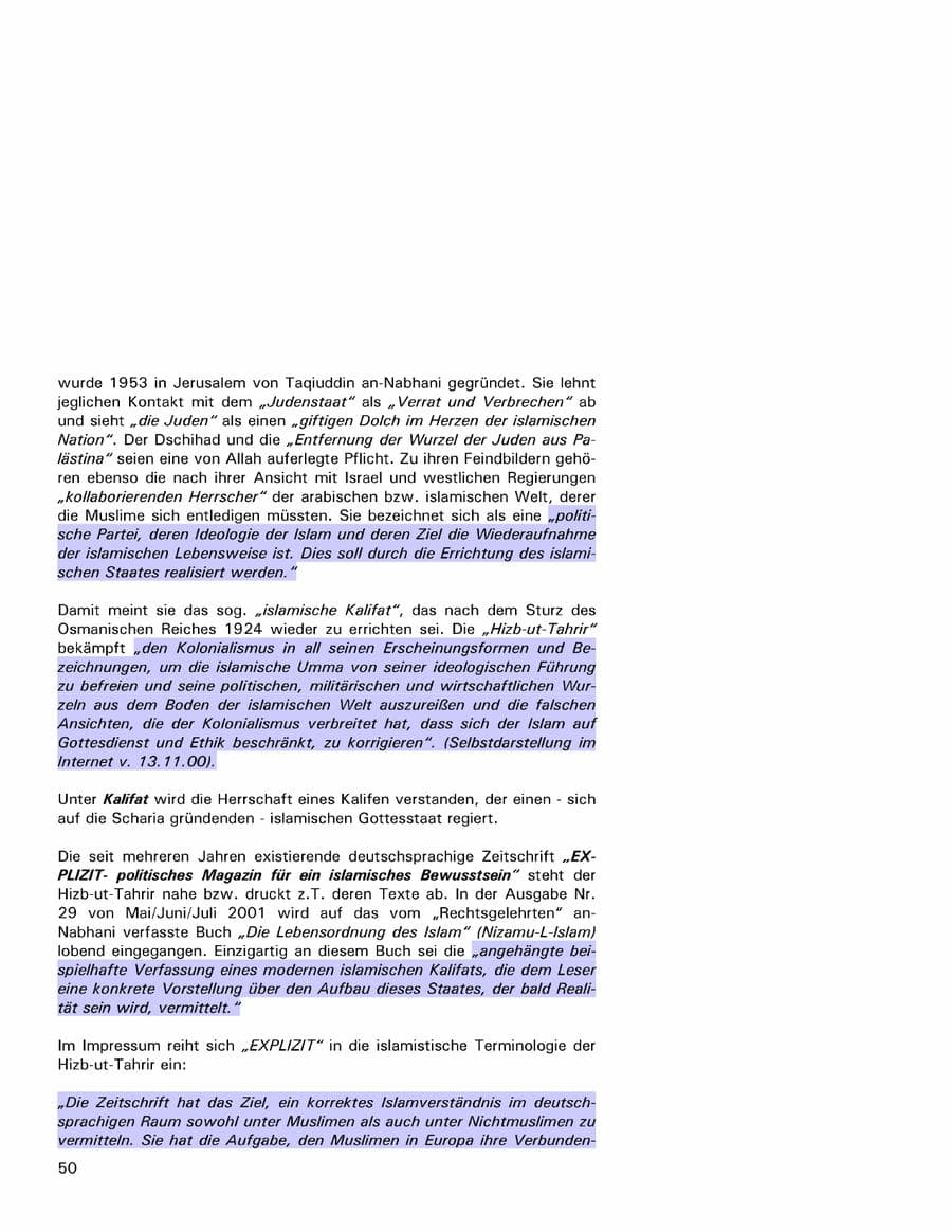 Seite 50 des Verfassungsschutzbericht 2001 Hamburg