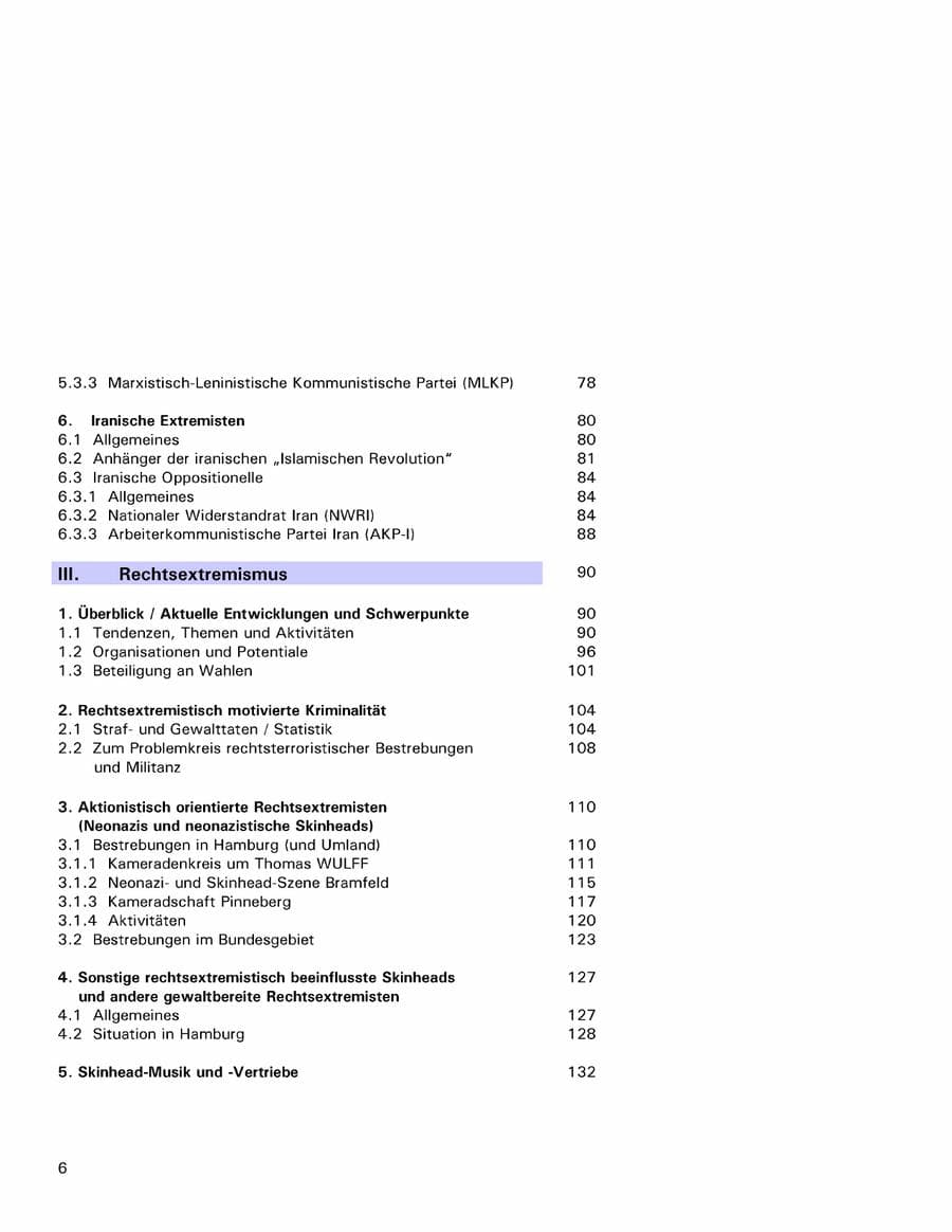 Seite 6 des Verfassungsschutzbericht 2001 Hamburg