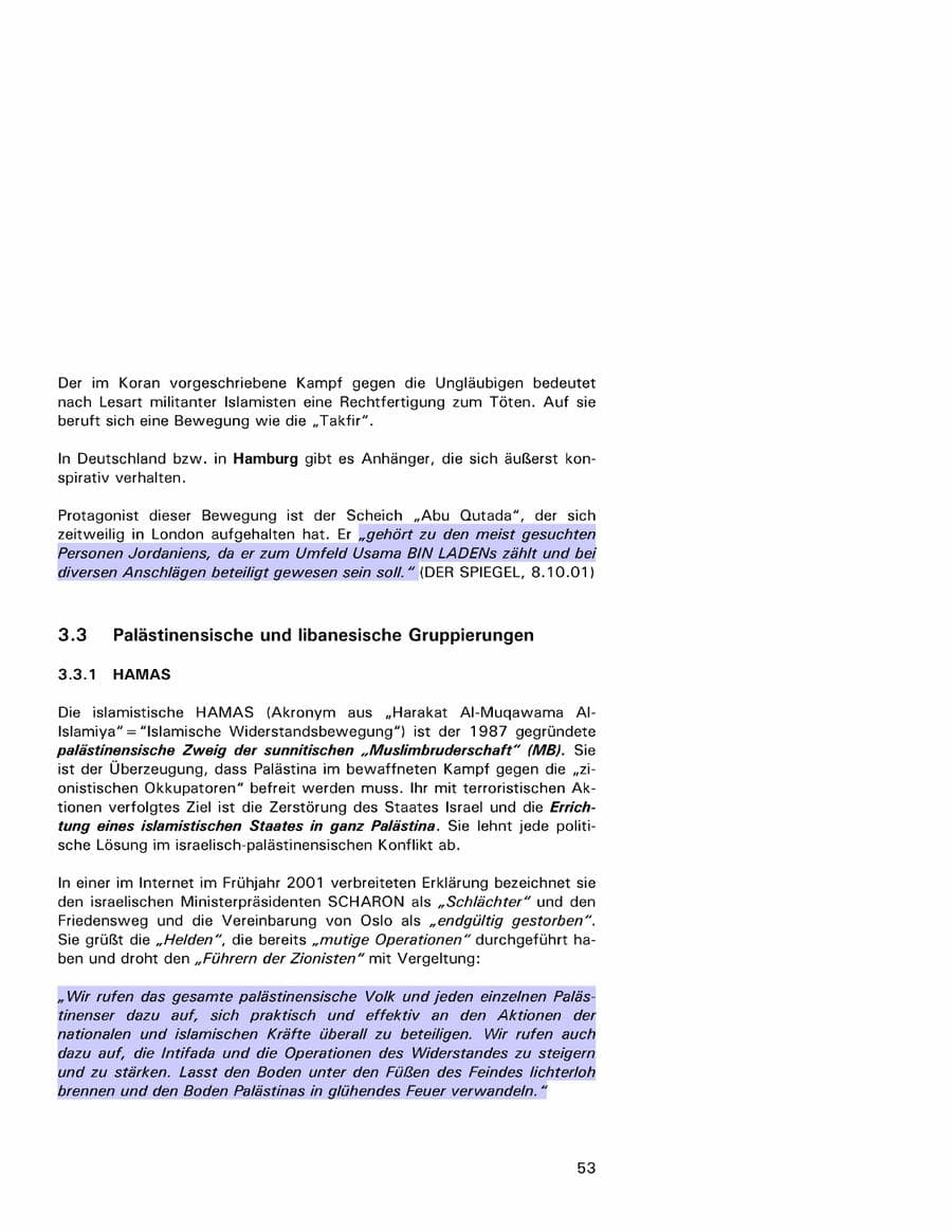 Seite 53 des Verfassungsschutzbericht 2001 Hamburg