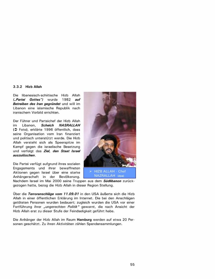 Seite 55 des Verfassungsschutzbericht 2001 Hamburg