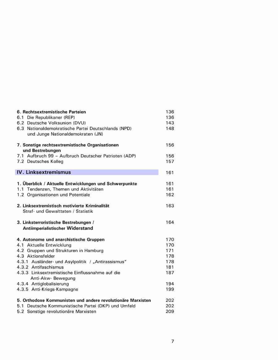 Seite 7 des Verfassungsschutzbericht 2001 Hamburg