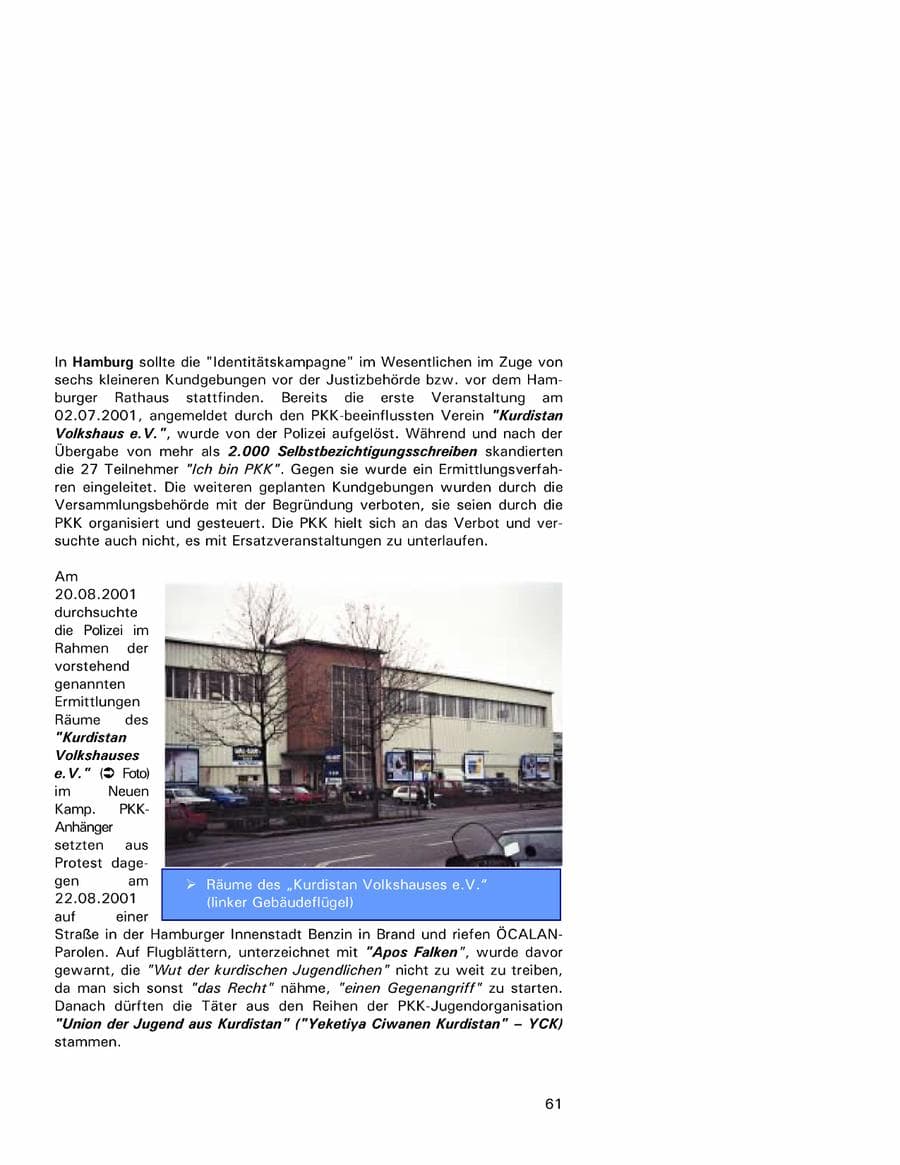 Seite 61 des Verfassungsschutzbericht 2001 Hamburg